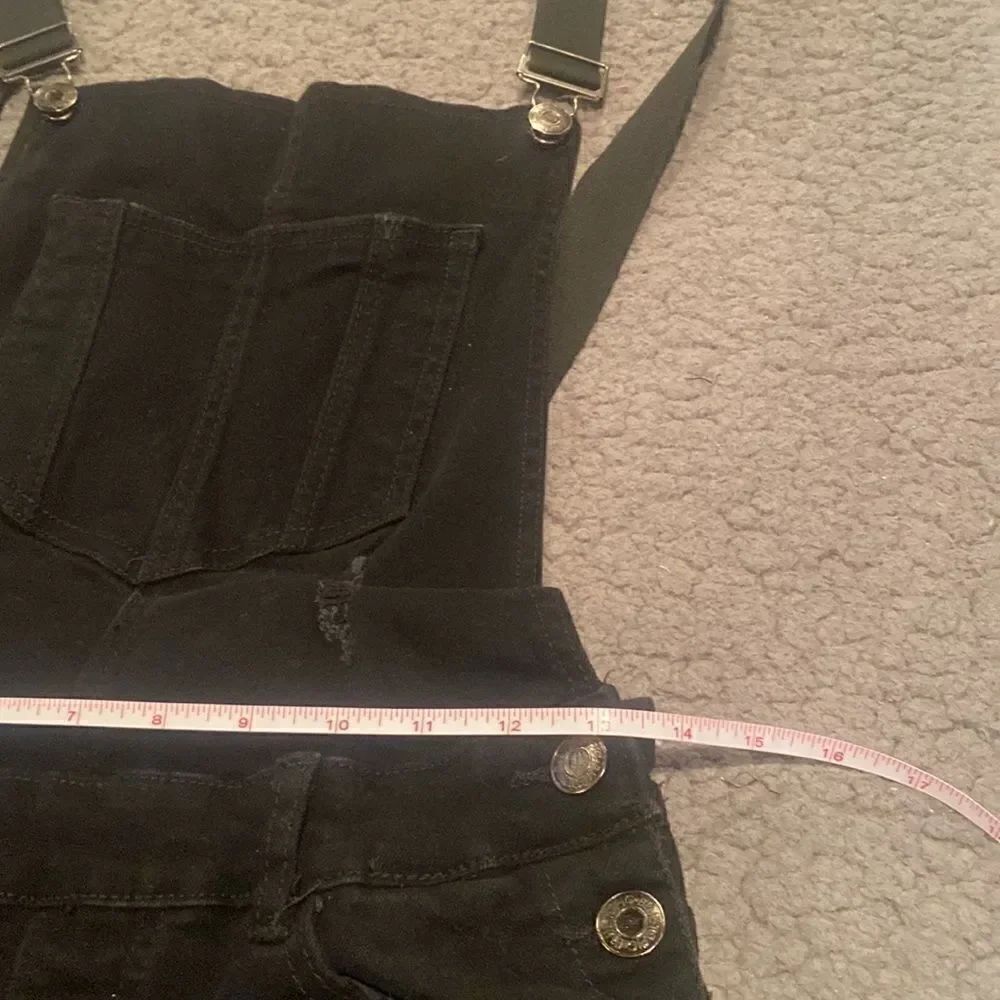 Blue Topic Black Jean Overall Shorts Size Medium Distressed - Picture 6 of 13